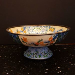 Canton Compote Metal Tin Pedestal Bowl Baret Ware England 1954 Vintage (AS IS)